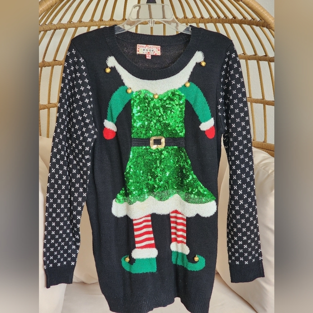 Christmas Elf Ugly Sweater Dress By Poof New York Size: Ladies Junior Large